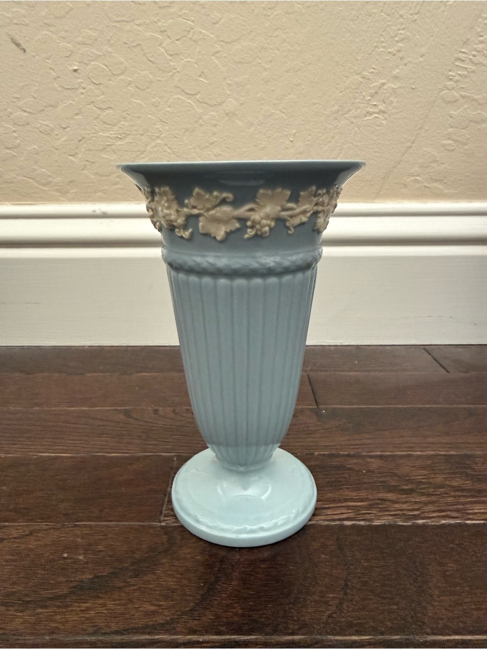 Wedgwood Pale Blue Vase with Cream Grape Vines